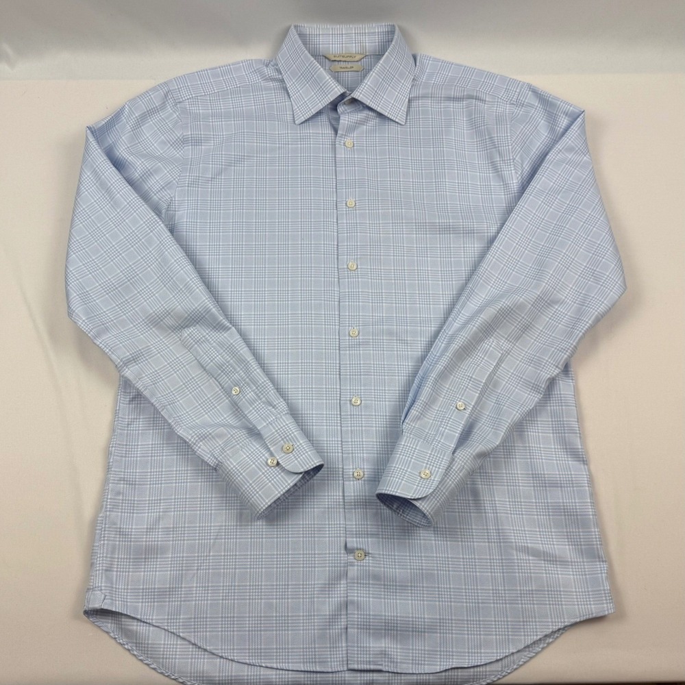 Suitsupply Traveller Dress Shirt Mens 16 41 Blue White Glen Check Plaid Slim Fit